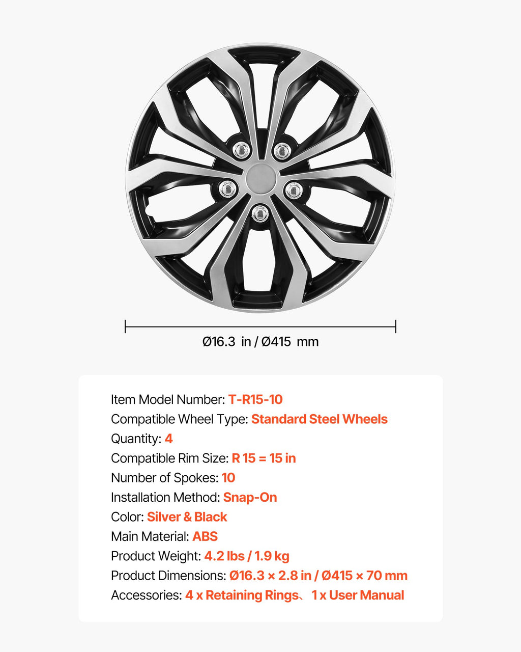 Hubcaps Wheel Covers, 15 Inch Set of 4 Wheel Rim Cover Hubcaps OEM
