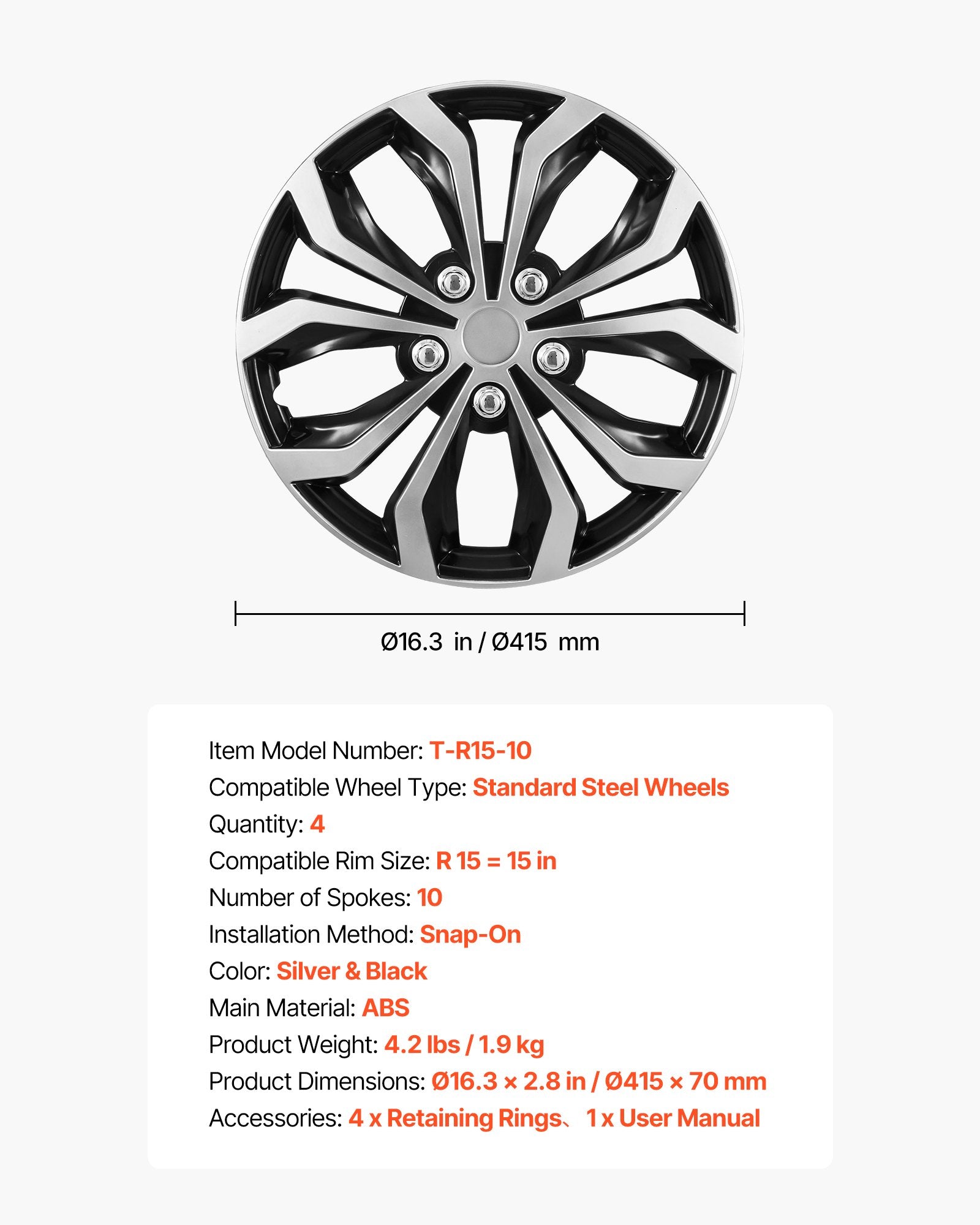 Hubcaps Wheel Covers, 15 Inch Set of 4 Wheel Rim Cover Hubcaps OEM