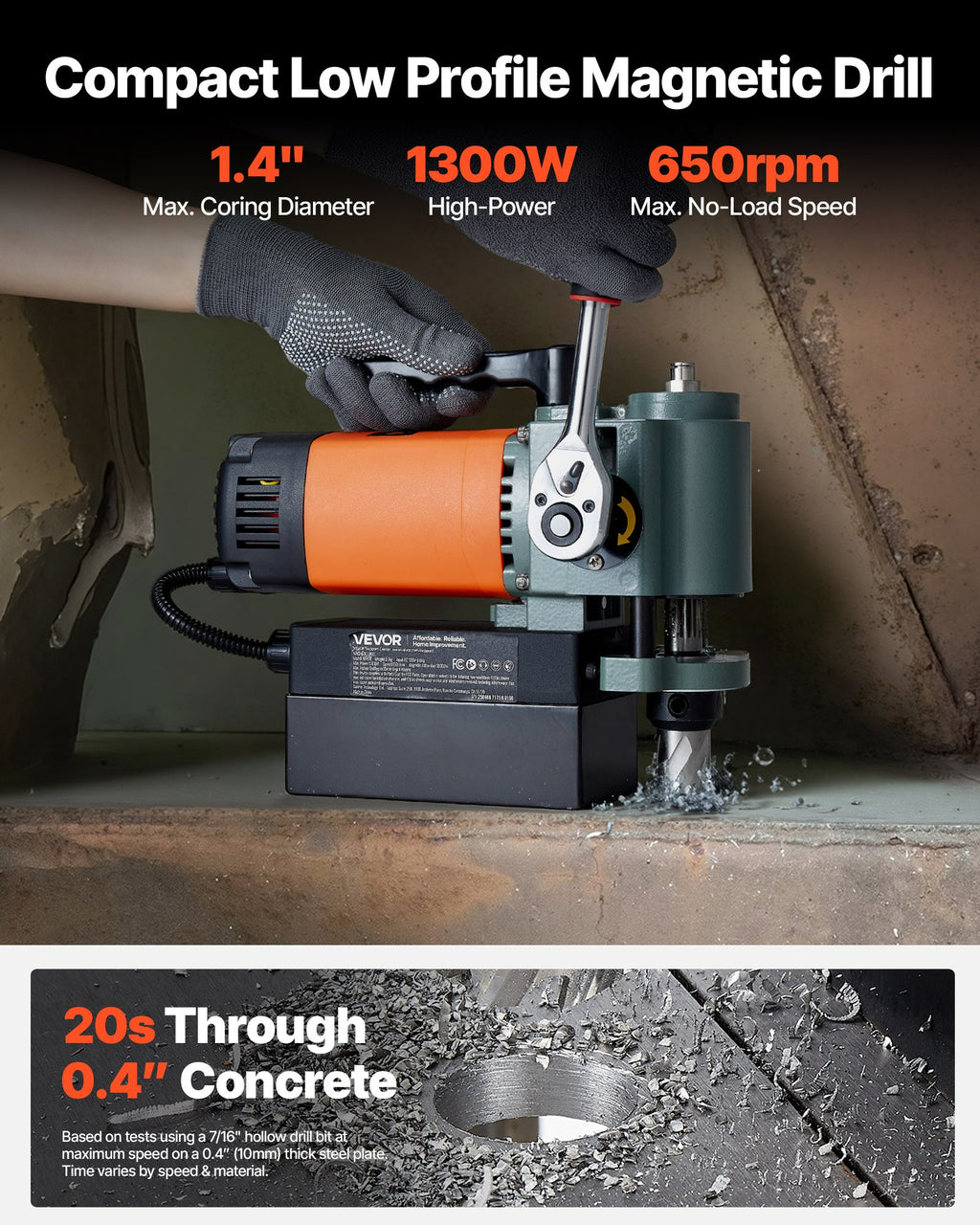 Low Profile Magnetic Drill Press, 1300 W, 35 mm Boring Diameter,