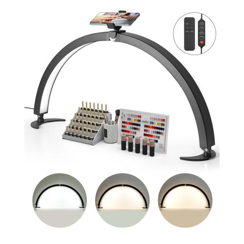 Nail Desk Light, 40 W Half Moon Desk Lamp with Phone Holder,