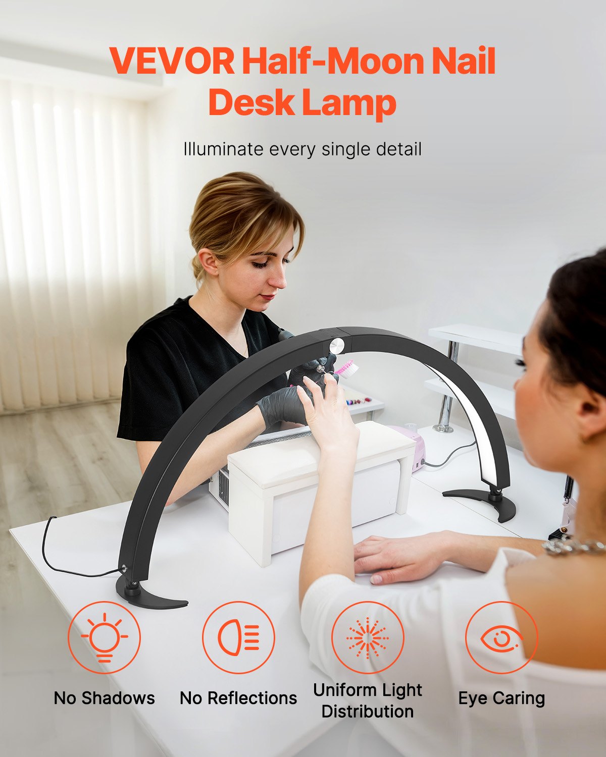 Nail Desk Light, 40 W Half Moon Desk Lamp with Phone Holder,