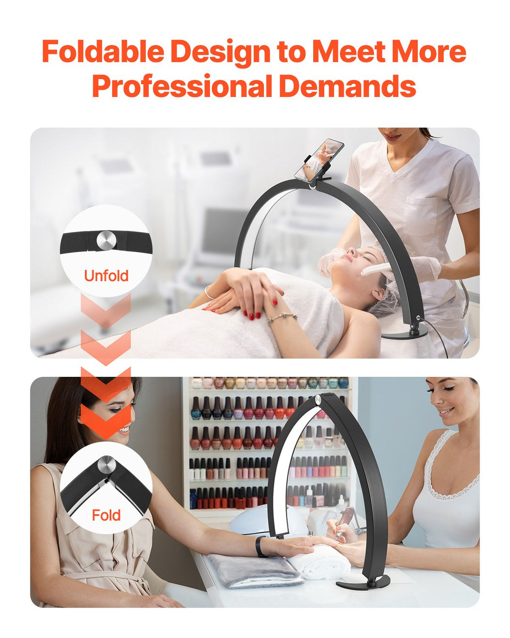 Nail Desk Light, 40 W Half Moon Desk Lamp with Phone Holder,