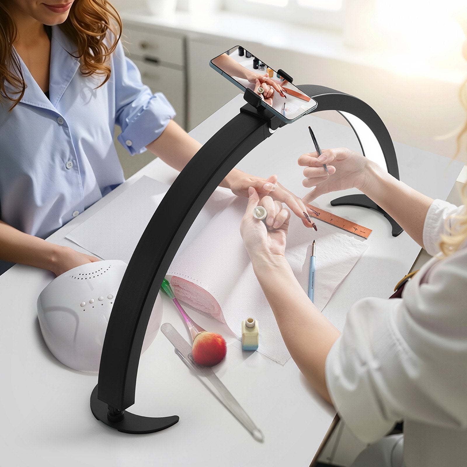 Nail Desk Light, 40 W Half Moon Desk Lamp with Phone Holder,