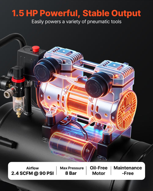 24L Air Compressor, 1.1KW Oil-Free Air Compressor Tank, 68 L/min at