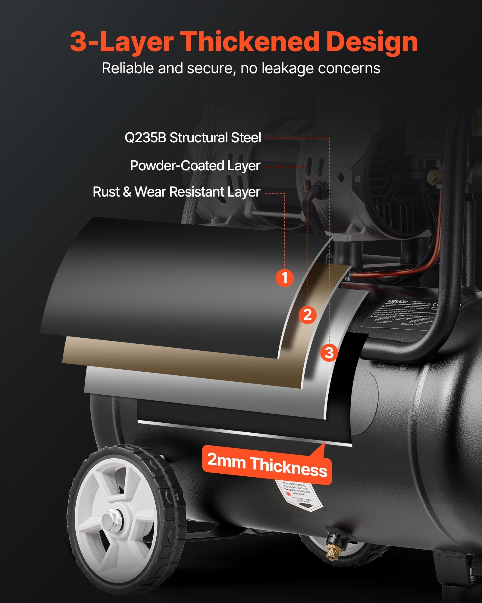 24L Air Compressor, 1.1KW Oil-Free Air Compressor Tank, 68 L/min at