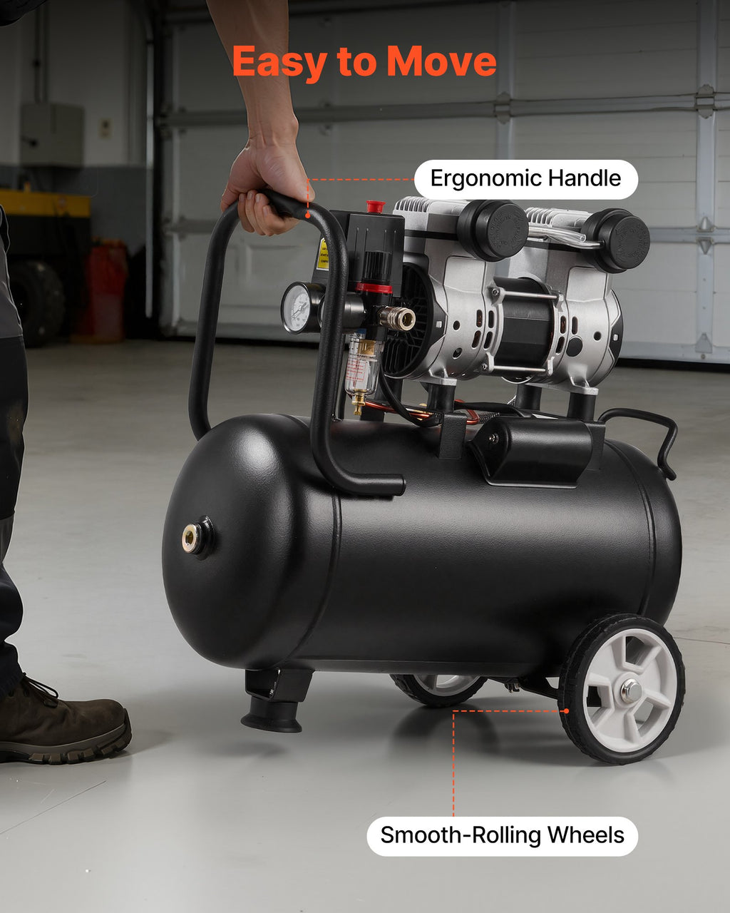 24L Air Compressor, 1.1KW Oil-Free Air Compressor Tank, 68 L/min at