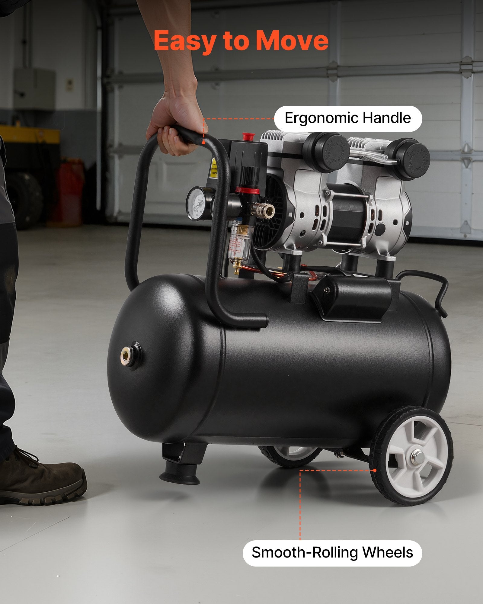 24L Air Compressor, 1.1KW Oil-Free Air Compressor Tank, 68 L/min at
