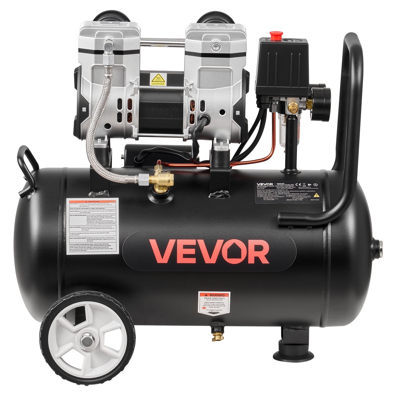 24L Air Compressor, 1.1KW Oil-Free Air Compressor Tank, 68 L/min at