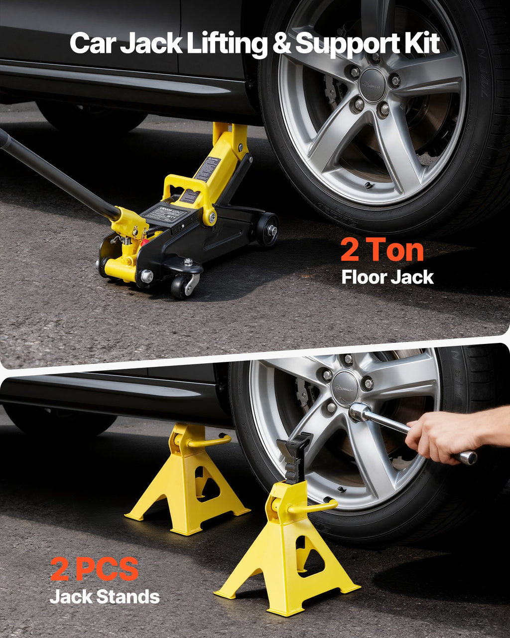 Low Profile Floor Jack, 2 Ton Capacity, Steel Racing Floor Jack with