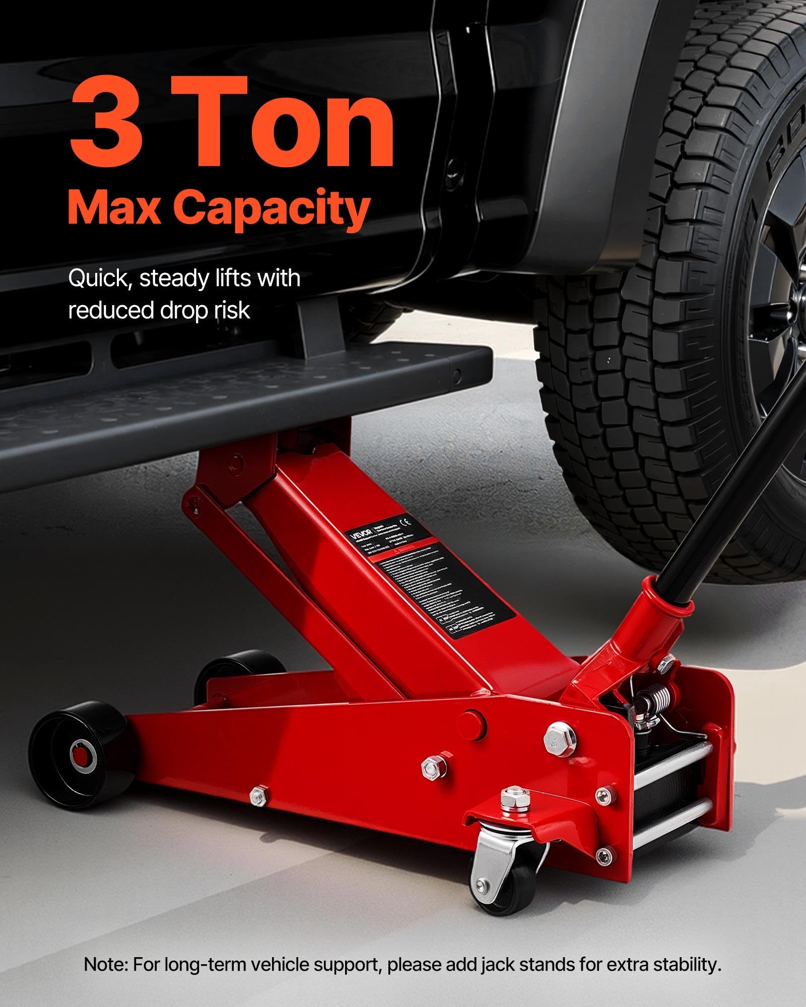 Low Profile Floor Jack, 3 Ton Capacity, Steel Racing Floor Jack with