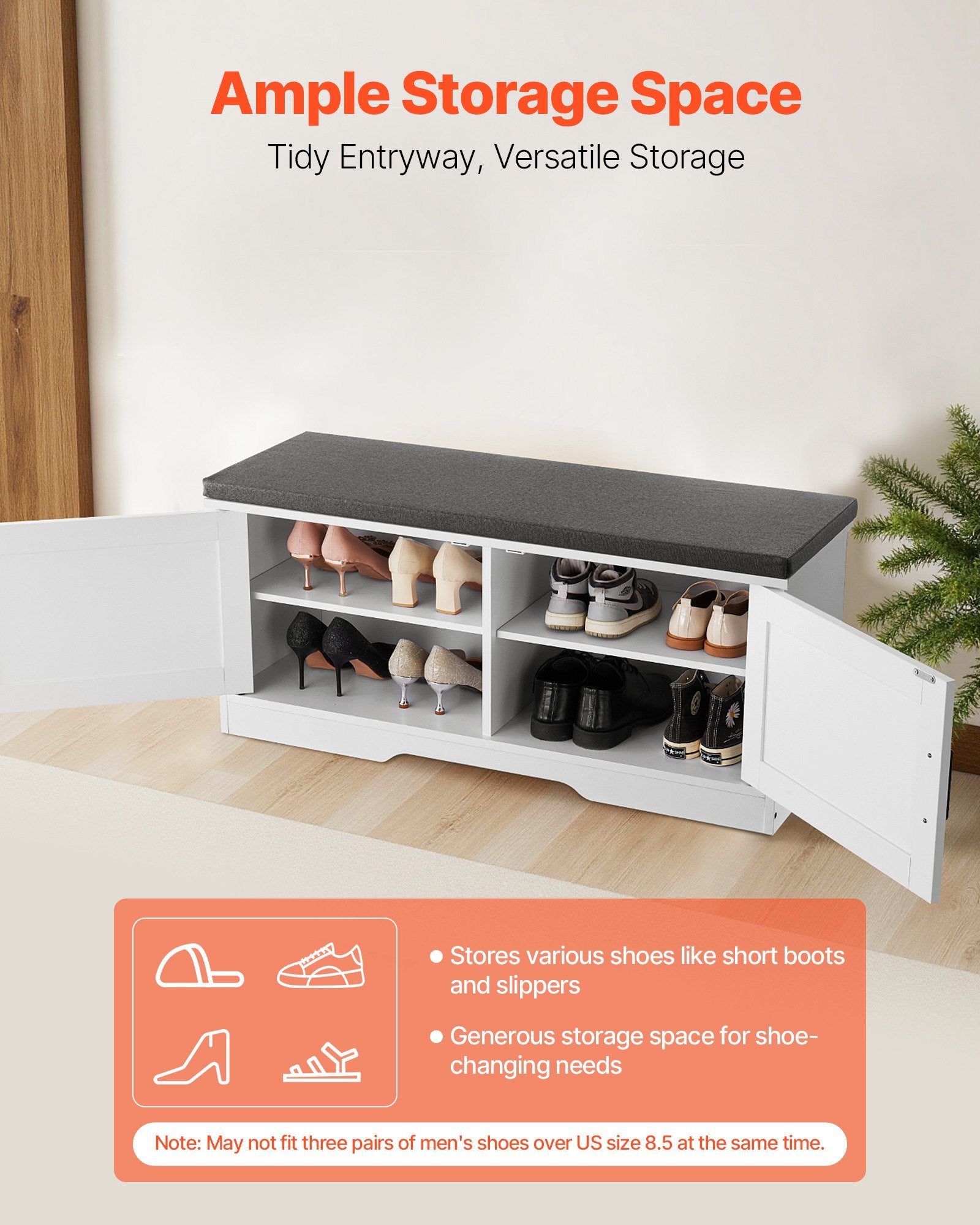 Shoe Storage Bench, 1000 x 355 x 460 mm Shoe Organizer with Padded