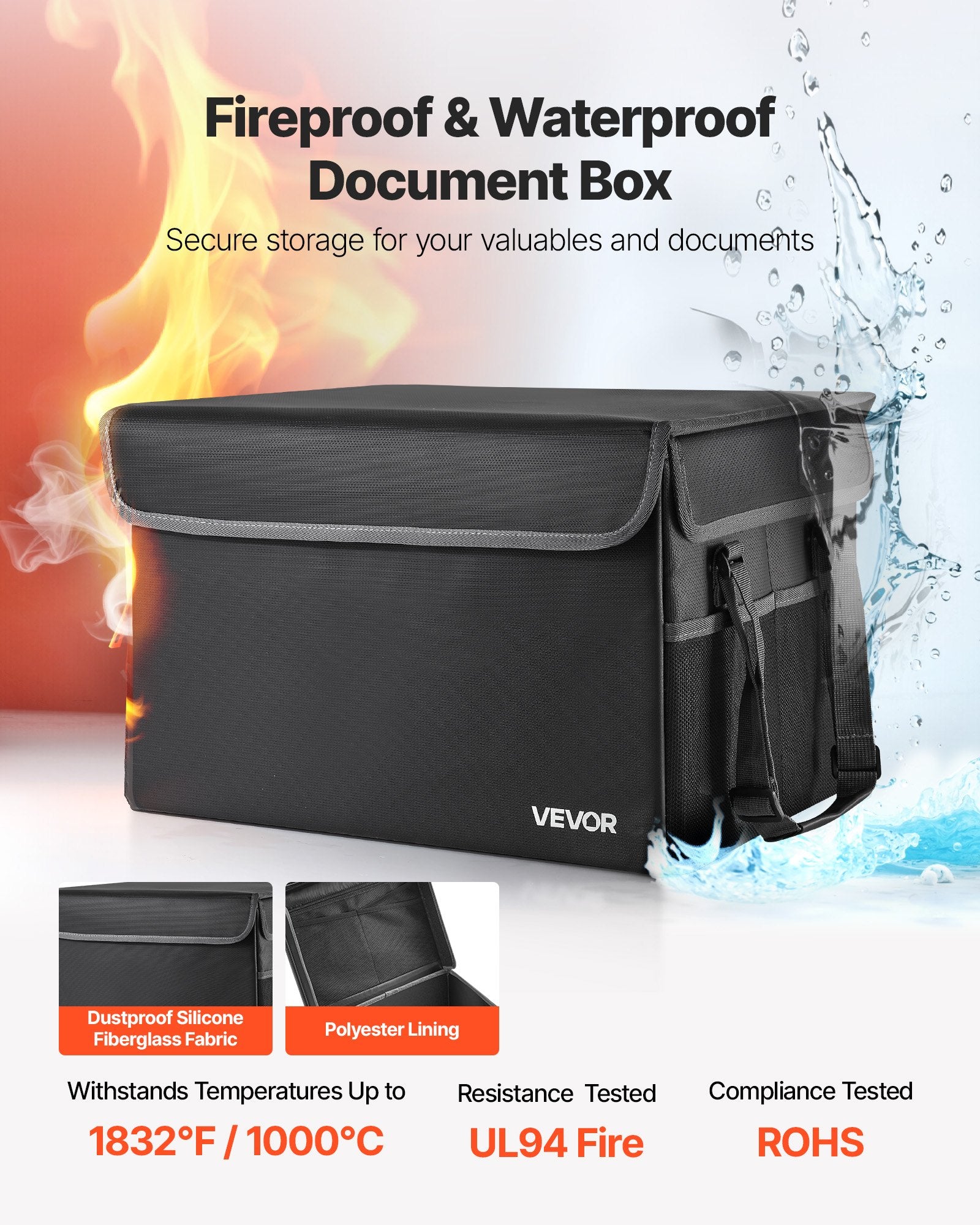 Fireproof Document Box, 1000 ℃ Heat Insulated Fireproof & Waterproof