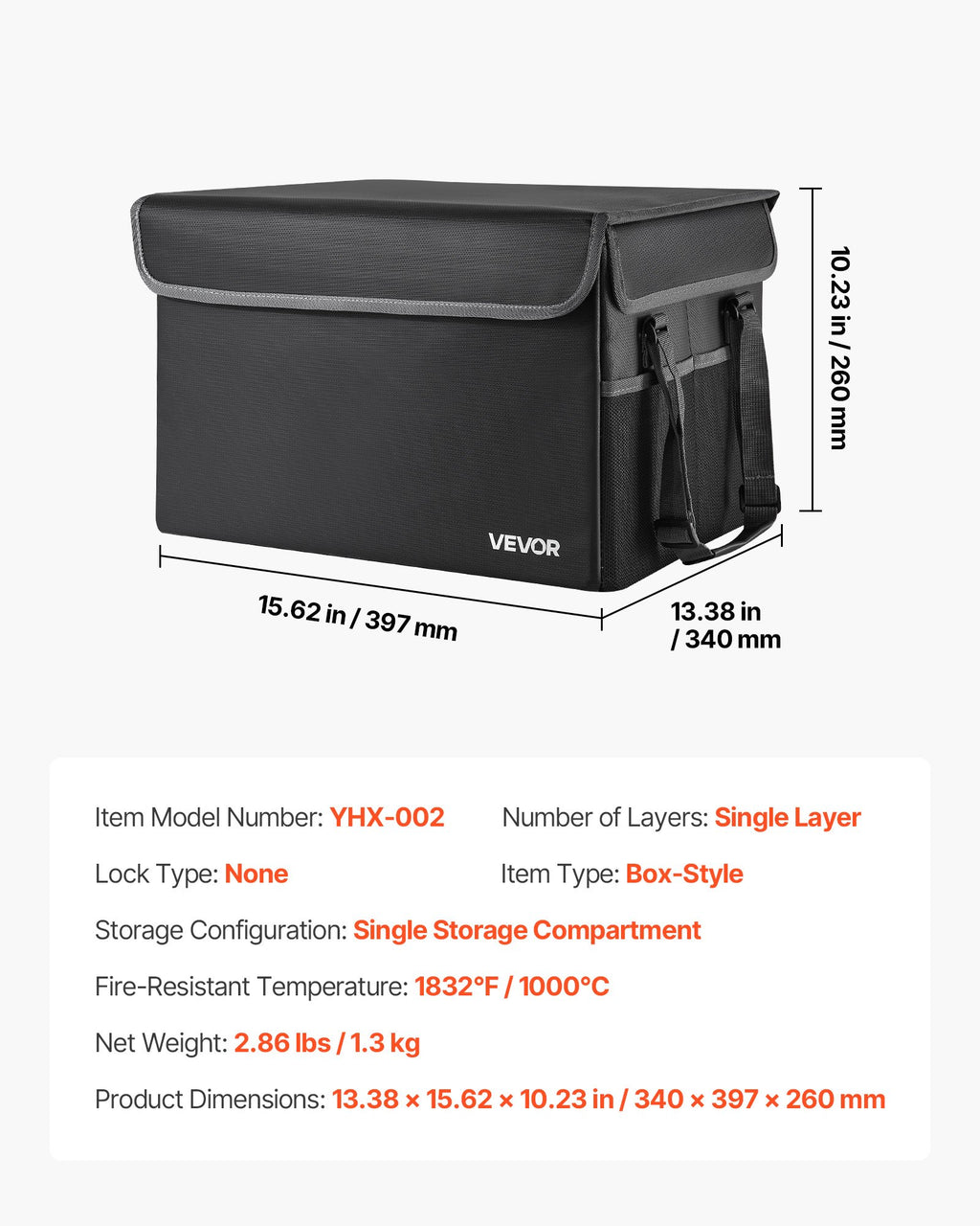Fireproof Document Box, 1000 ℃ Heat Insulated Fireproof & Waterproof