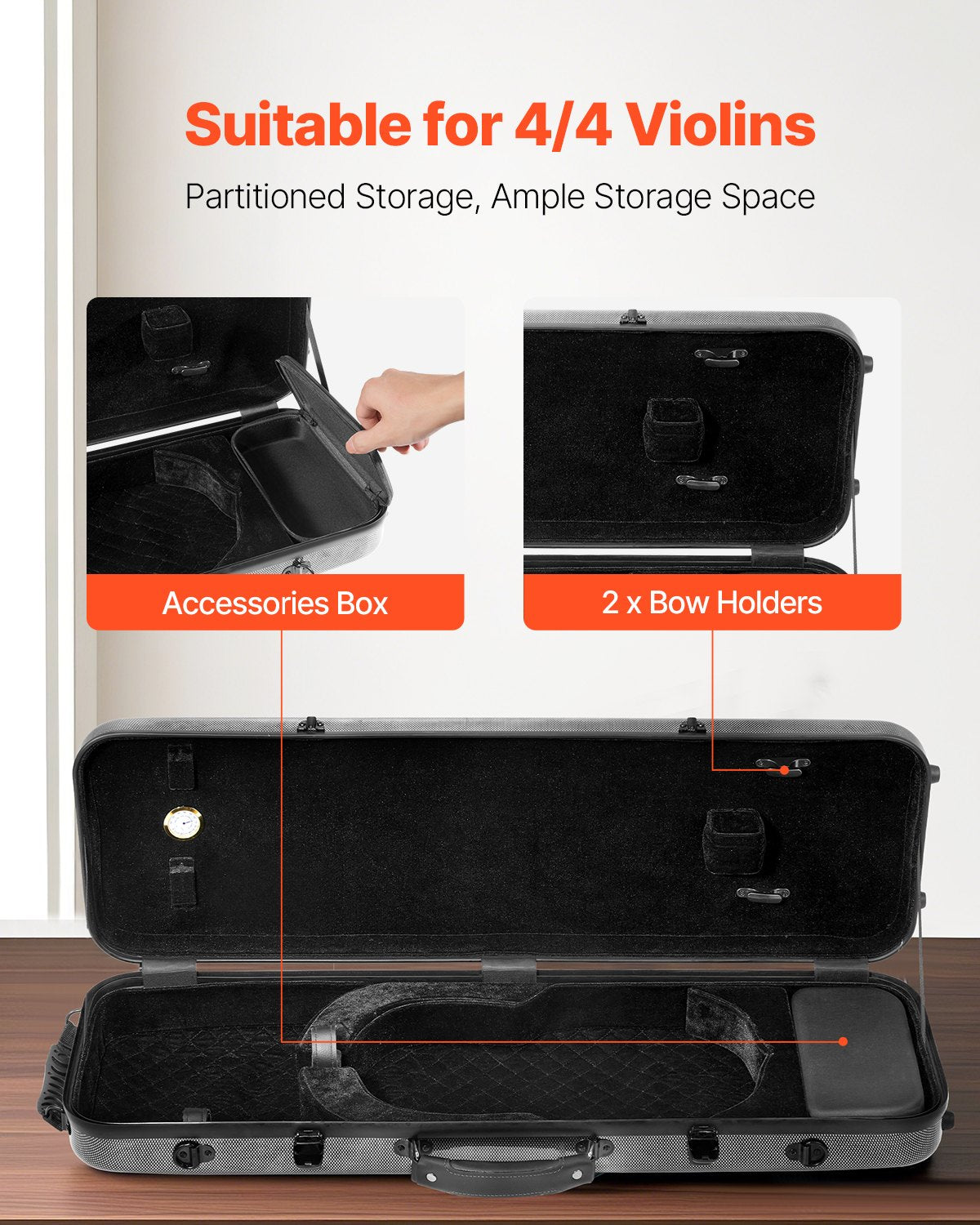 4/4 Full Size Violin Case, Built-in Hygrometer, Lightweight Portable