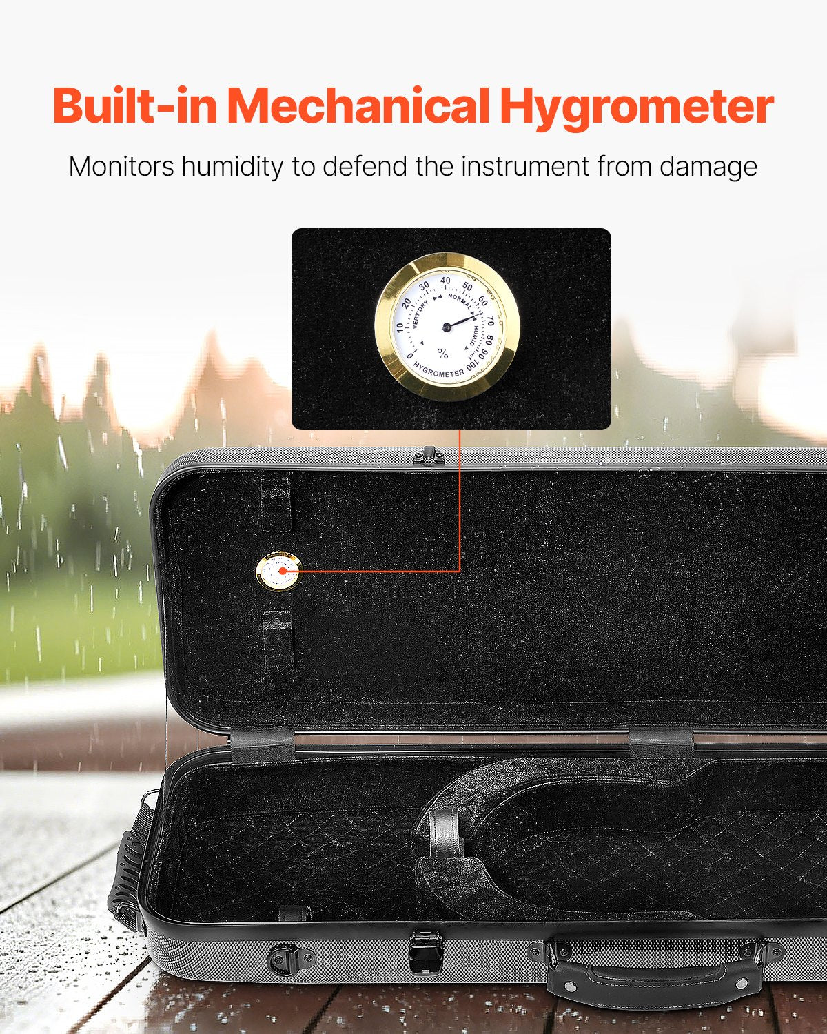 4/4 Full Size Violin Case, Built-in Hygrometer, Lightweight Portable