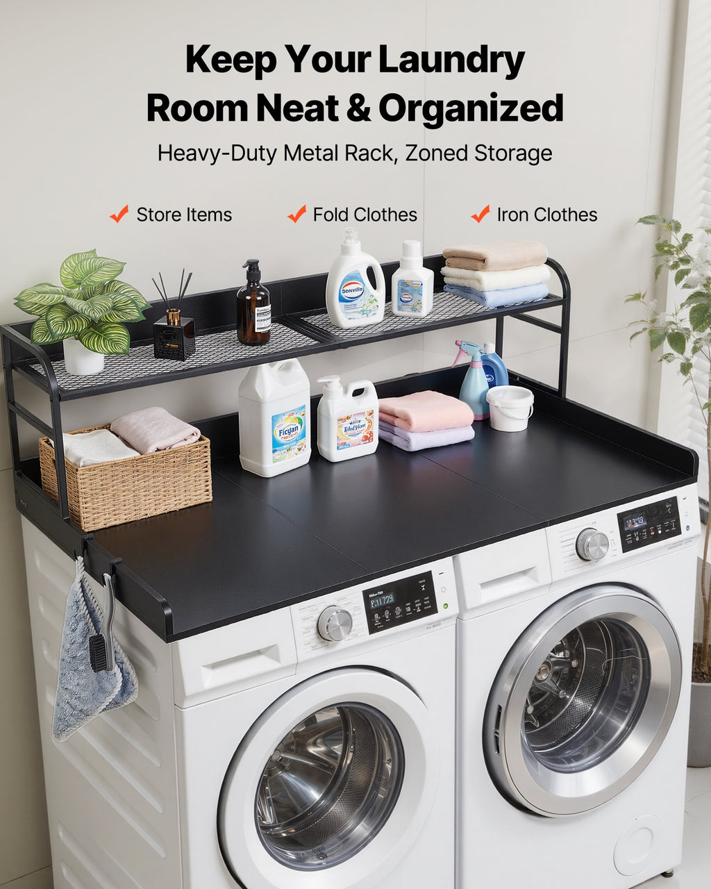 Washer Dryer Countertop with Shelf, 137 x 69.9 cm Wooden Washer and