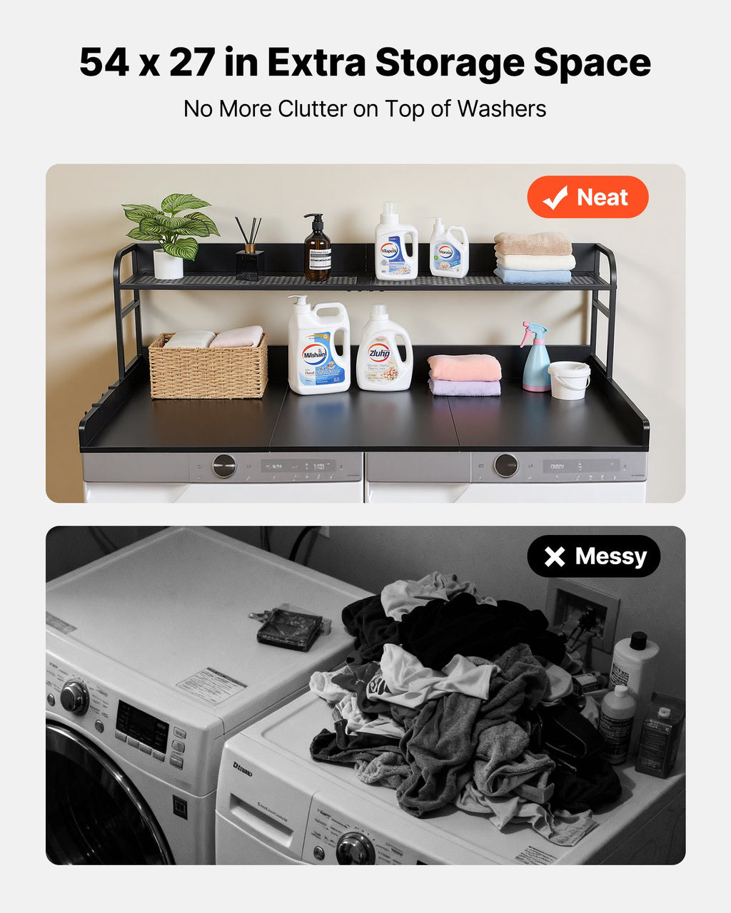 Washer Dryer Countertop with Shelf, 137 x 69.9 cm Wooden Washer and
