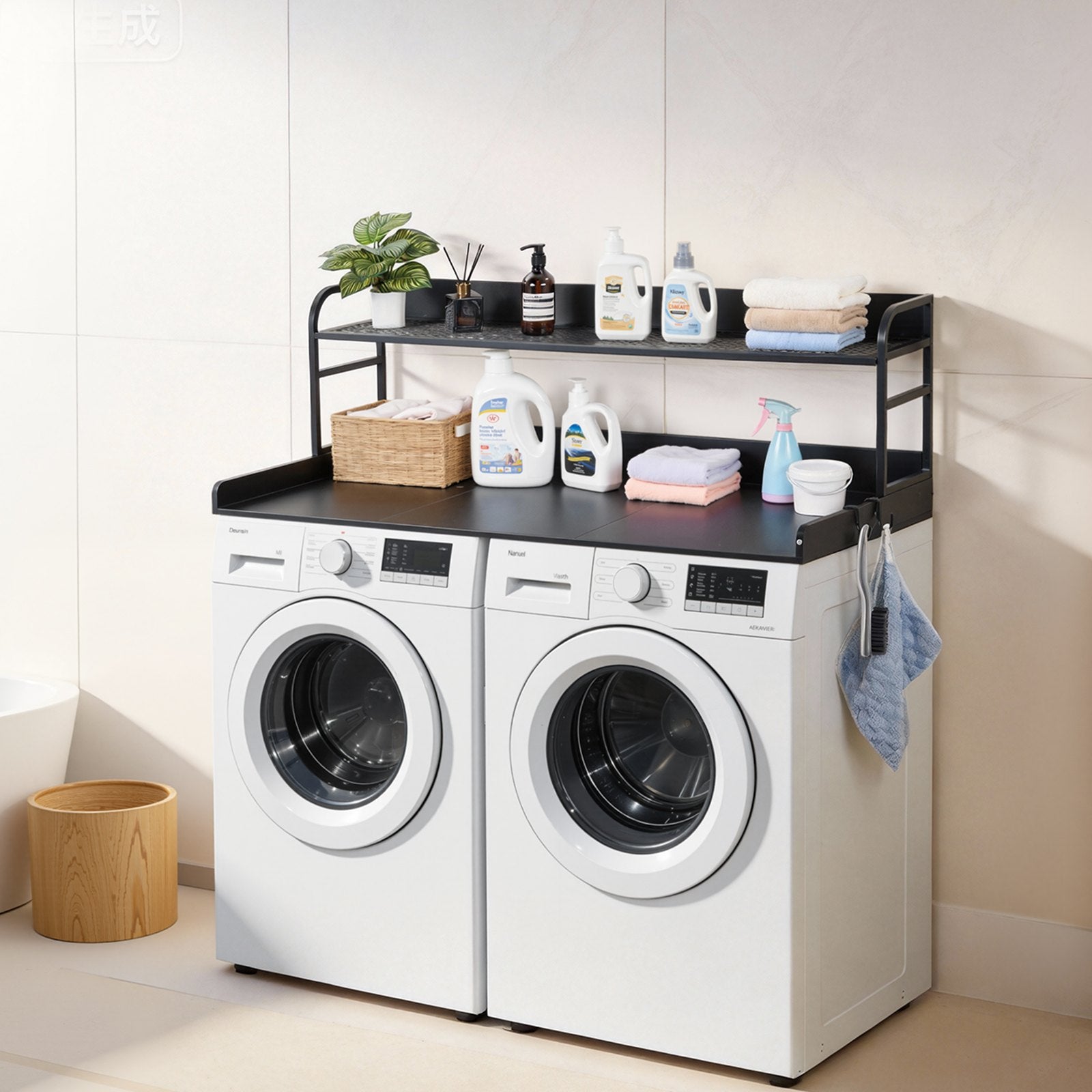 Washer Dryer Countertop with Shelf, 137 x 69.9 cm Wooden Washer and