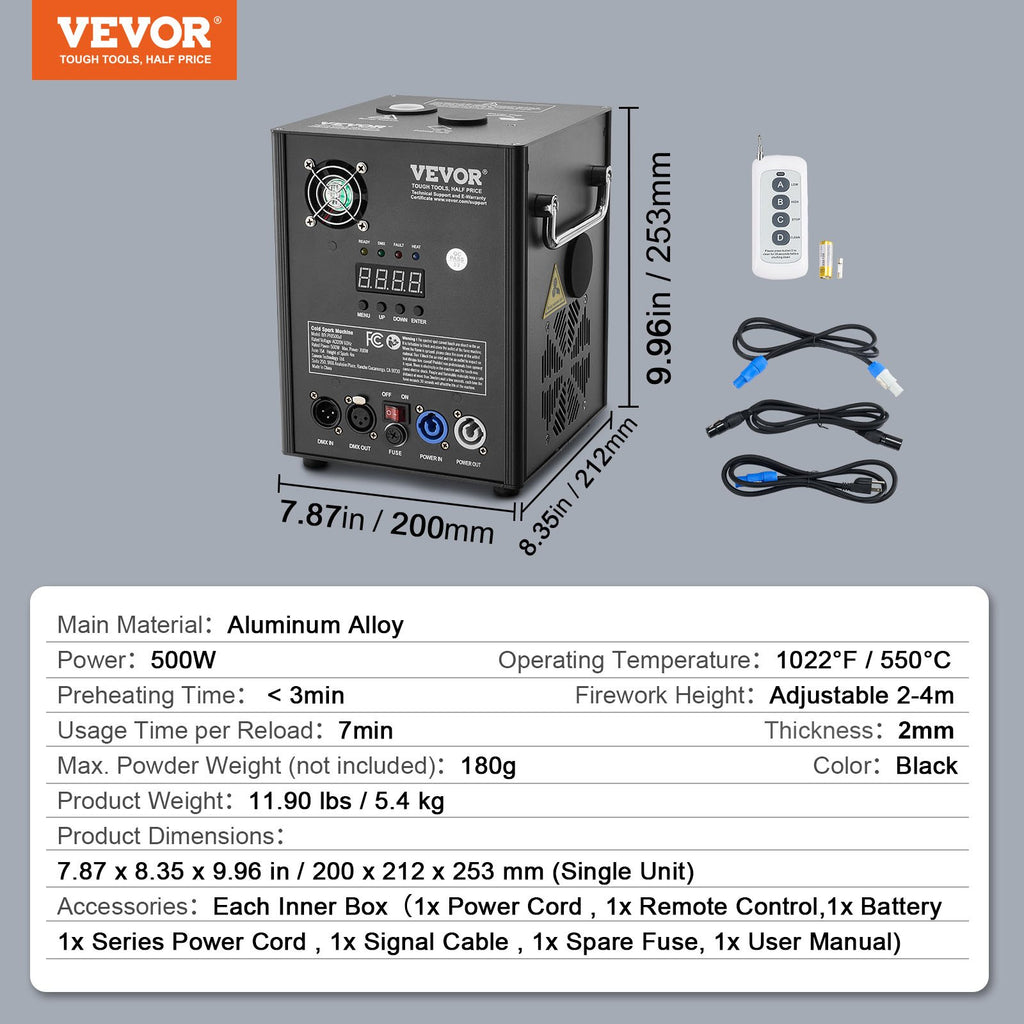 Cold Spark Machine, 500W Output Fireworks Controller, 6.6-13ft