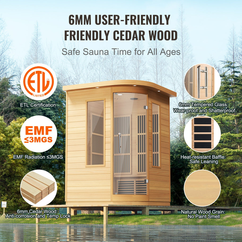 Far Infrared Wooden Sauna, Room Home Sauna Spa for 2 Person, Low EMF