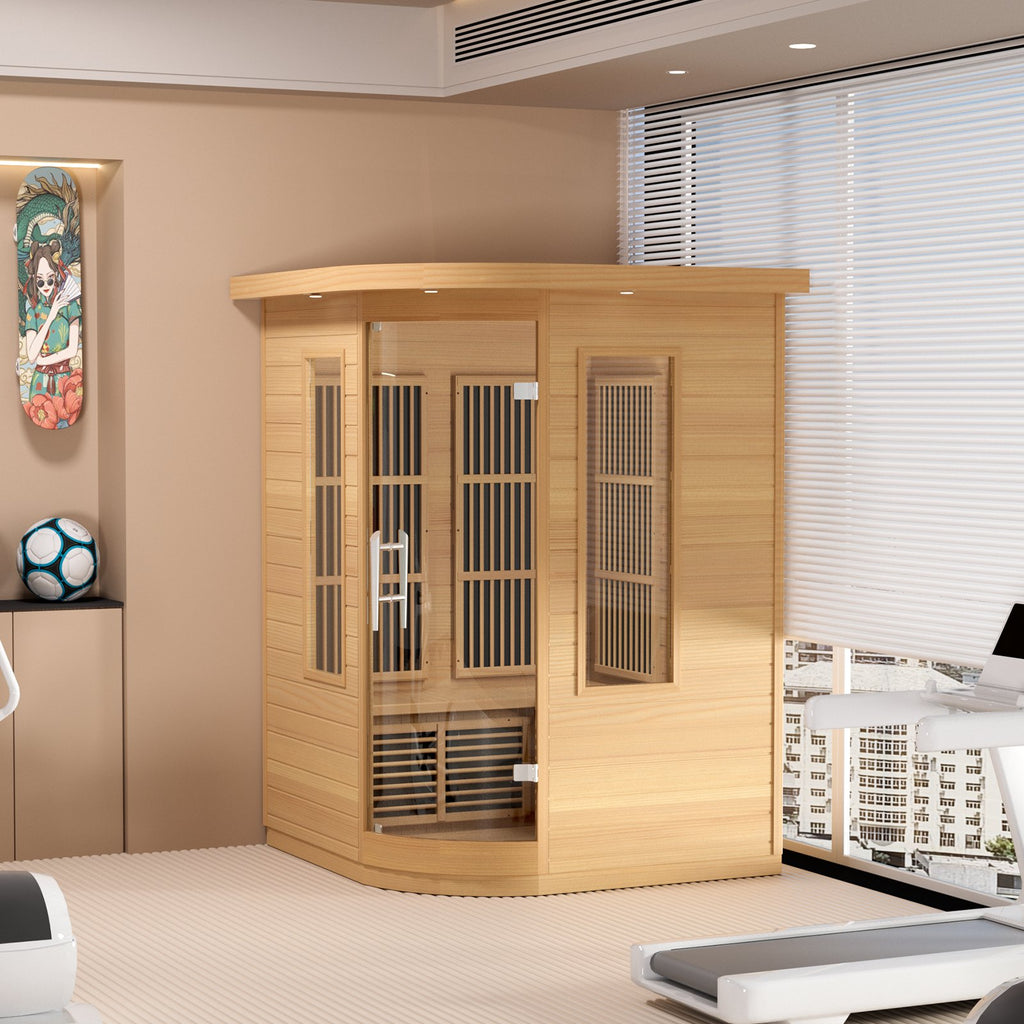 Far Infrared Wooden Sauna, Room Home Sauna Spa for 2 Person, Low EMF