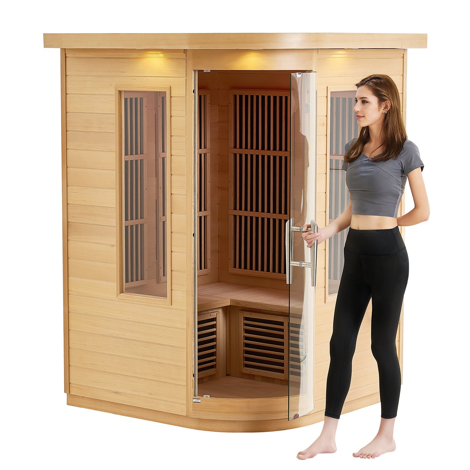 Far Infrared Wooden Sauna, Room Home Sauna Spa for 2 Person, Low EMF