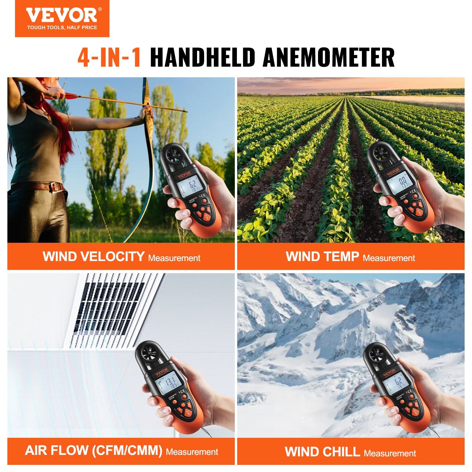 Bluetooth Handheld Anemometer, 14℉-140℉, Digital Wind Speed Meter
