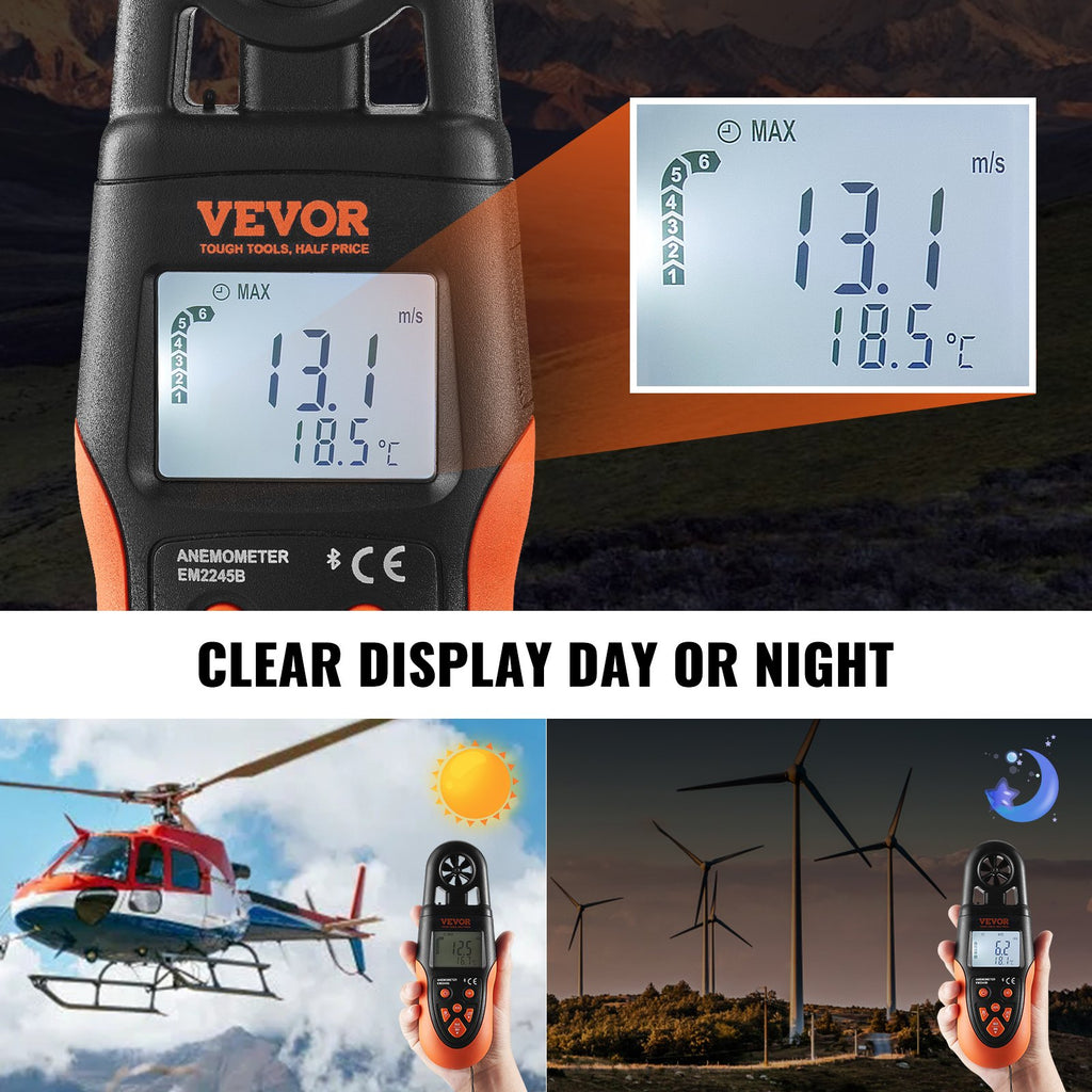 Bluetooth Handheld Anemometer, 14℉-140℉, Digital Wind Speed Meter