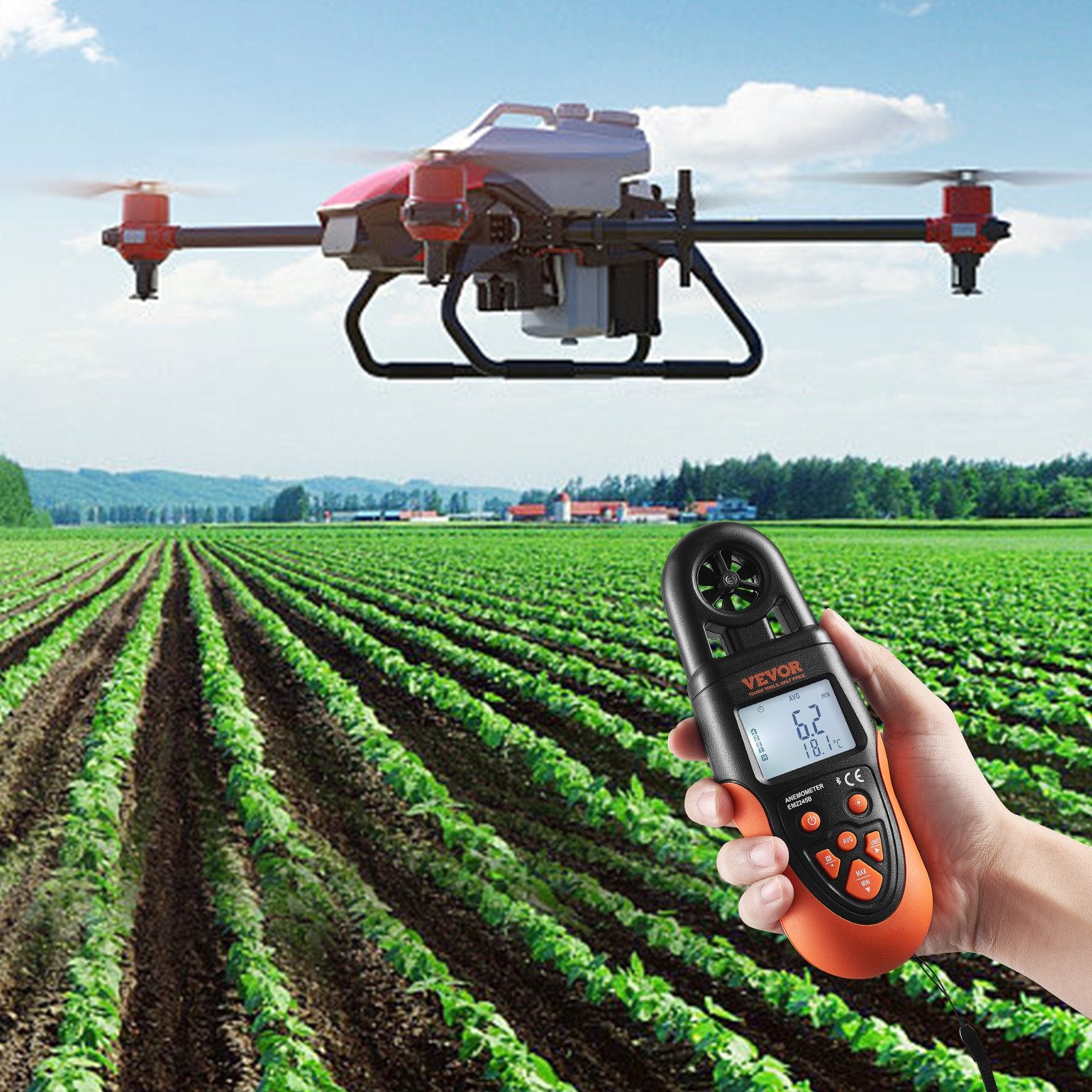 Bluetooth Handheld Anemometer, 14℉-140℉, Digital Wind Speed Meter