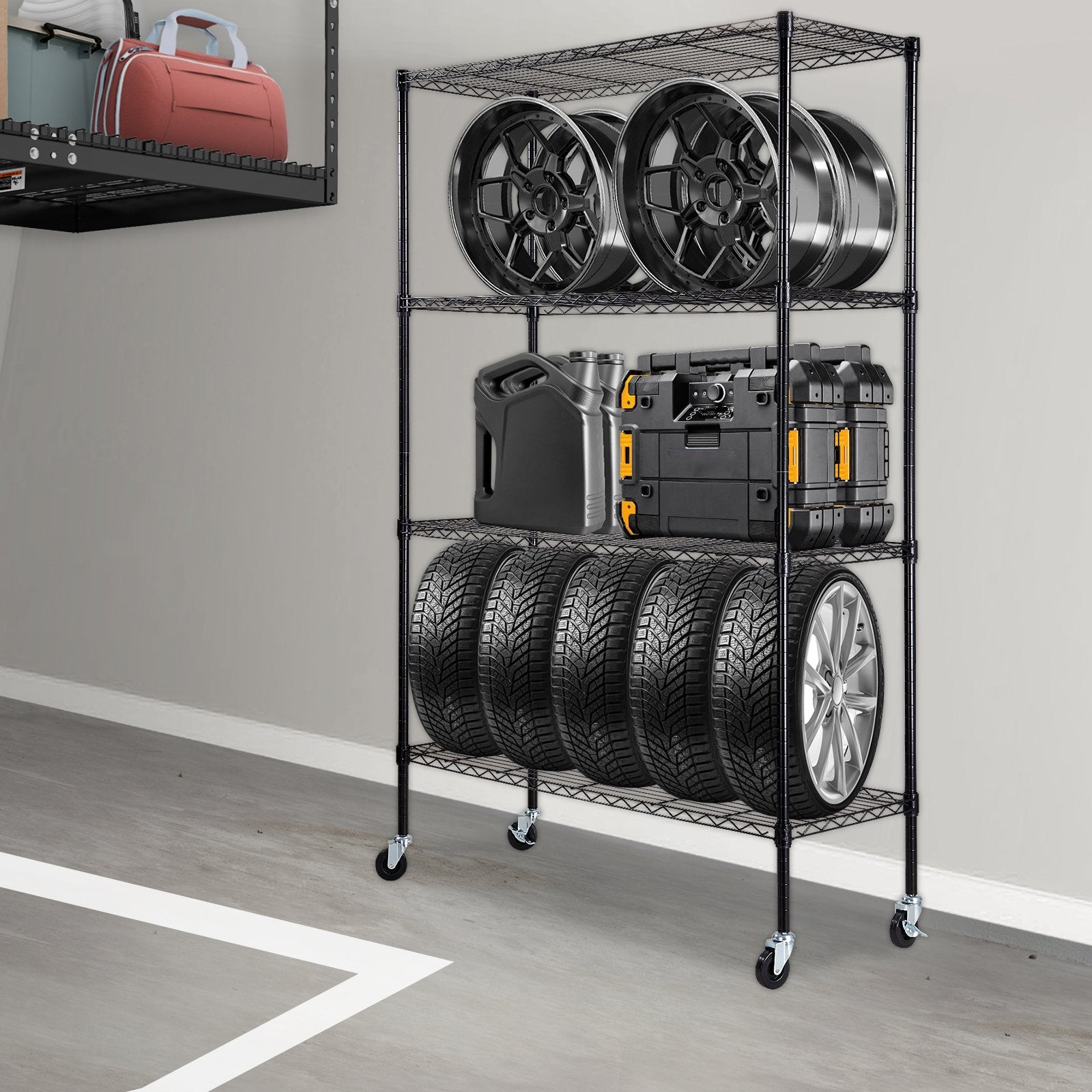 Storage Shelving Unit with Wheels, 4-Tier Adjustable, 700 lbs