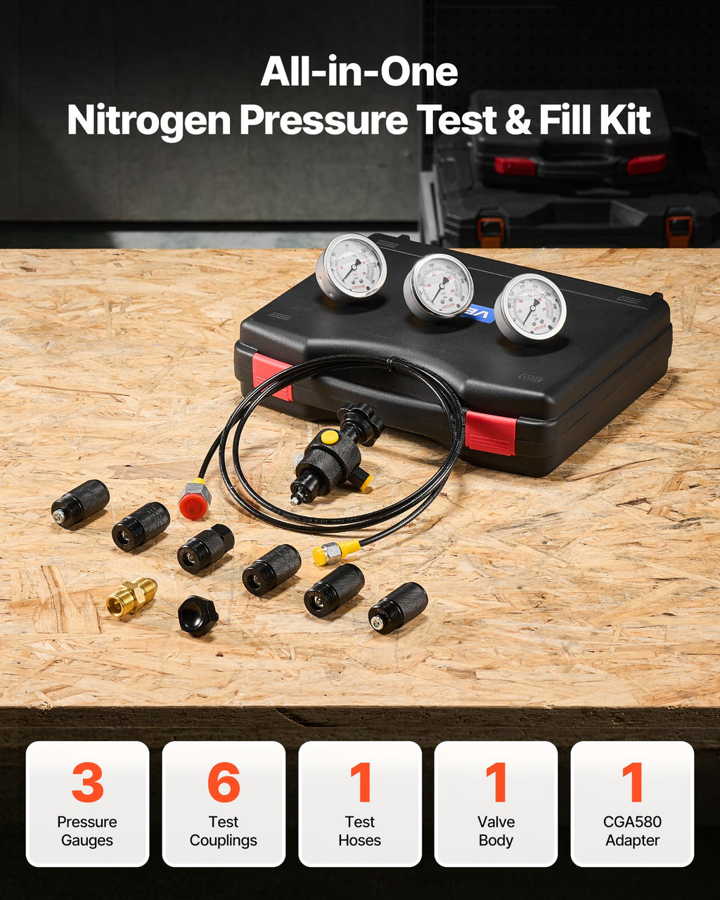 Hydraulic Nitrogen Accumulator Charging Kit, All-in-One Nitrogen Fill