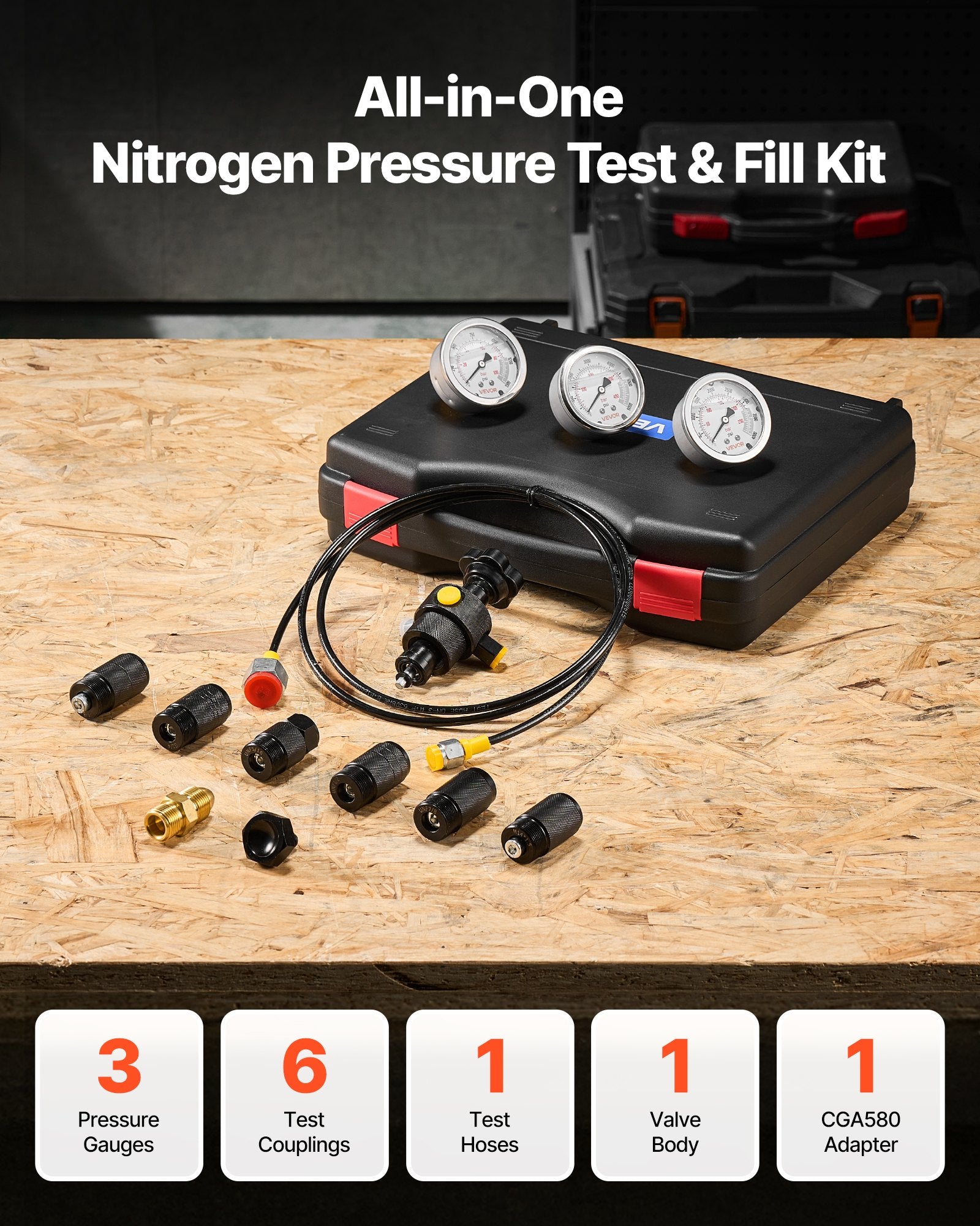 Hydraulic Nitrogen Accumulator Charging Kit, All-in-One Nitrogen Fill