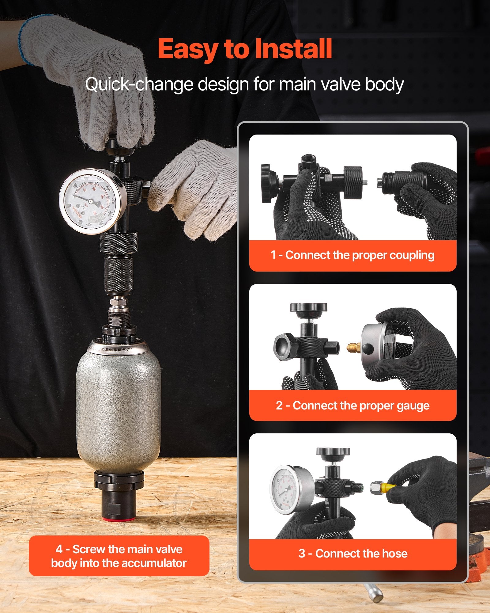 Hydraulic Nitrogen Accumulator Charging Kit, All-in-One Nitrogen Fill