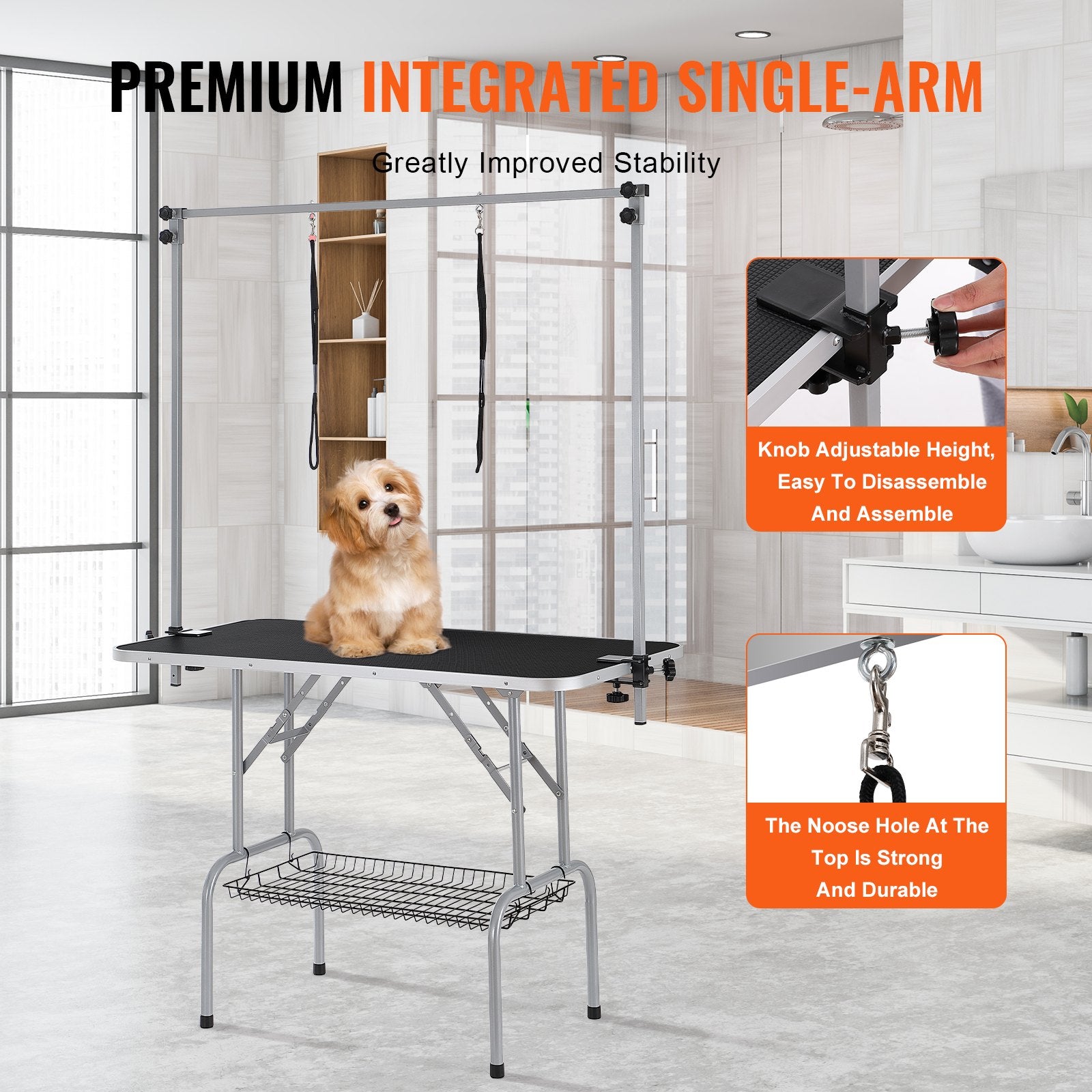 Pet Grooming Table Two Arms with Clamp, 117cm Dog Grooming Station,