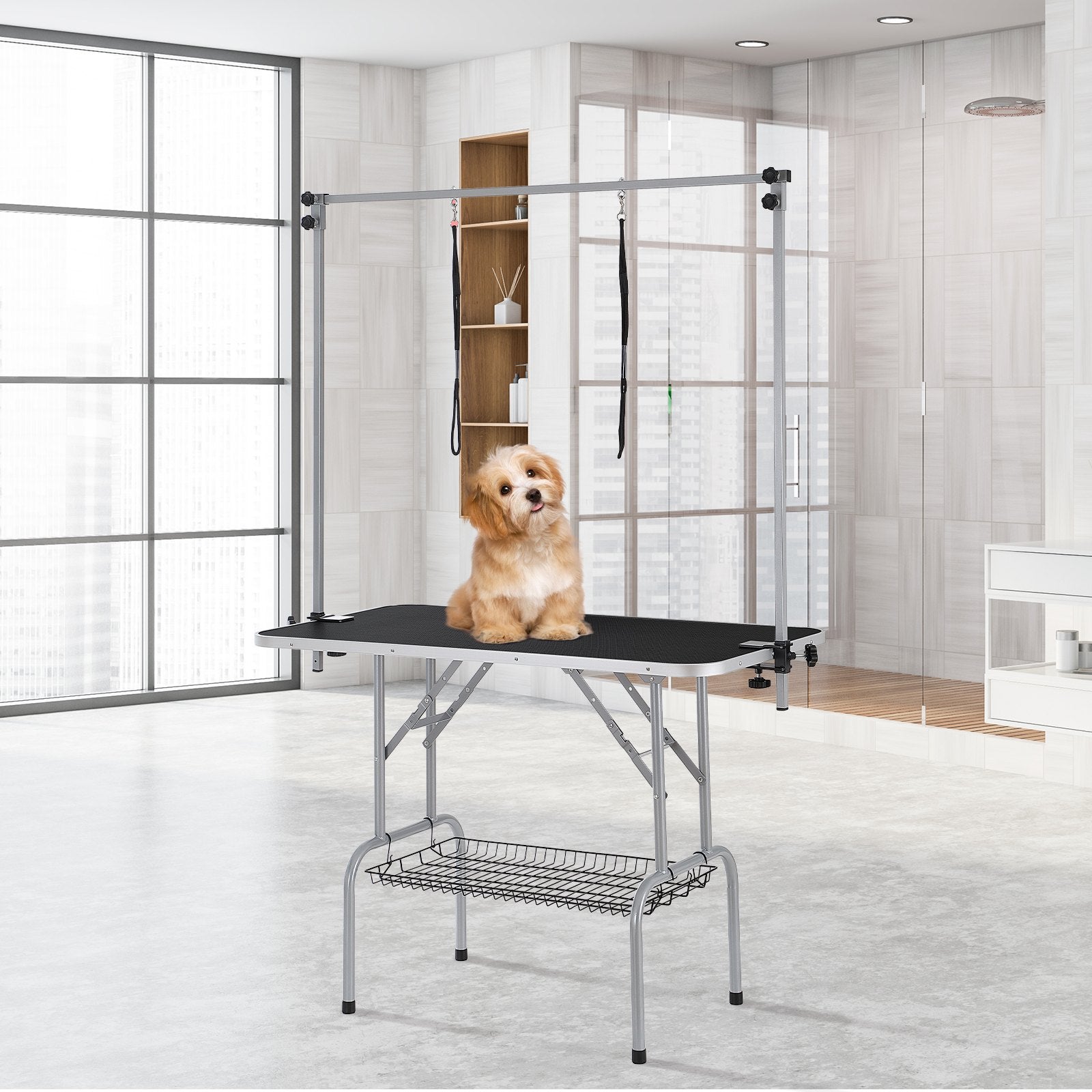 Pet Grooming Table Two Arms with Clamp, 117cm Dog Grooming Station,