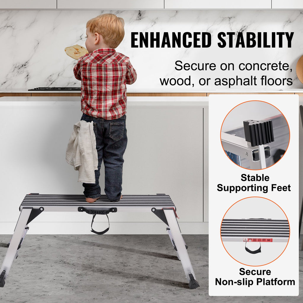 Folding Work Platform, 299.4 kg Load Capacity, Aluminum Drywall Stool
