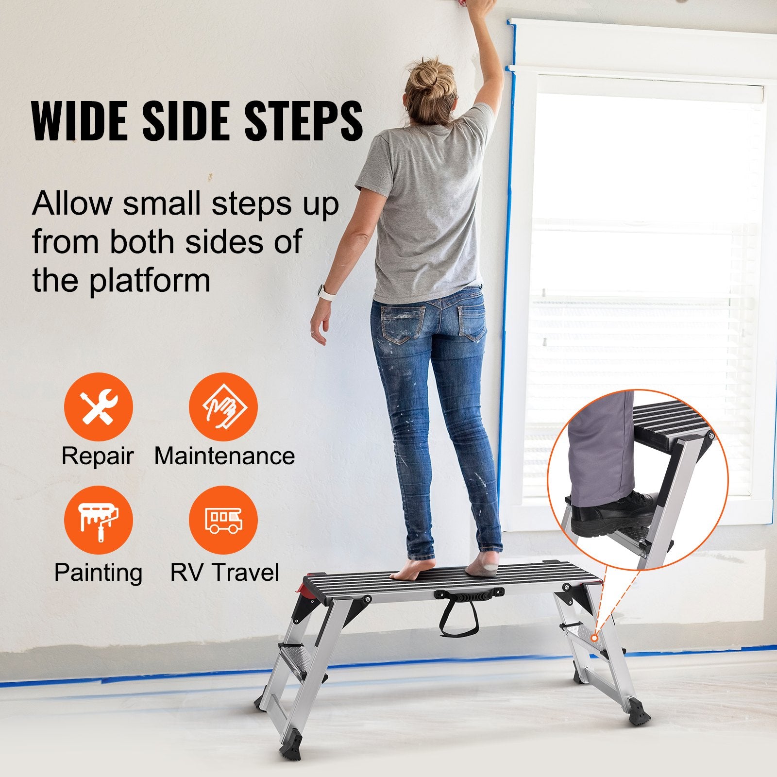 Folding Work Platform, 299.4 kg Load Capacity, Aluminum Drywall Stool