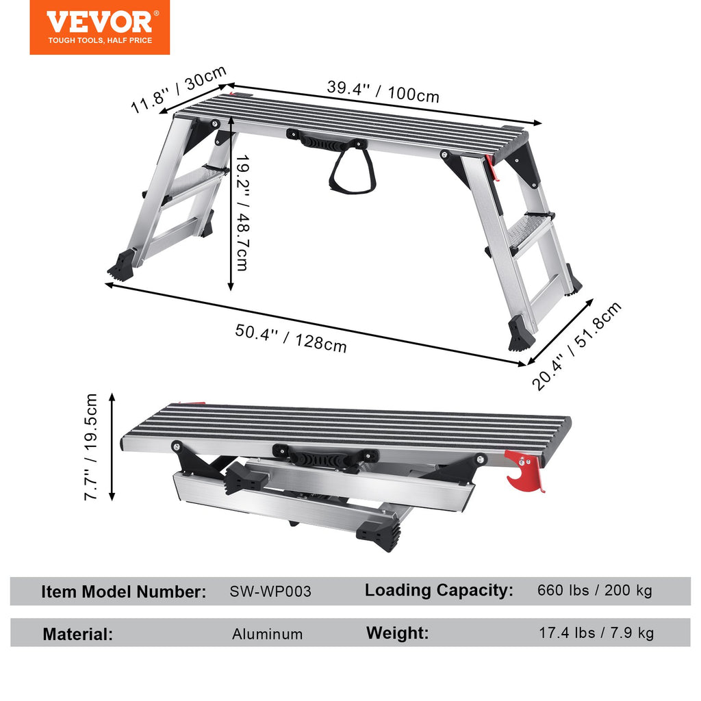Folding Work Platform, 299.4 kg Load Capacity, Aluminum Drywall Stool