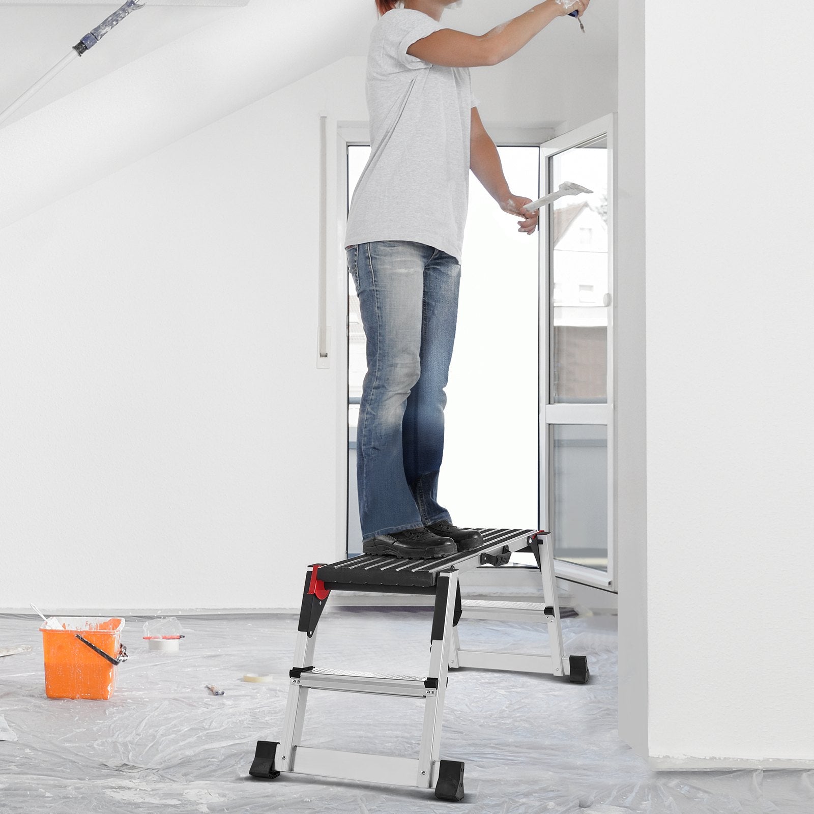 Folding Work Platform, 299.4 kg Load Capacity, Aluminum Drywall Stool