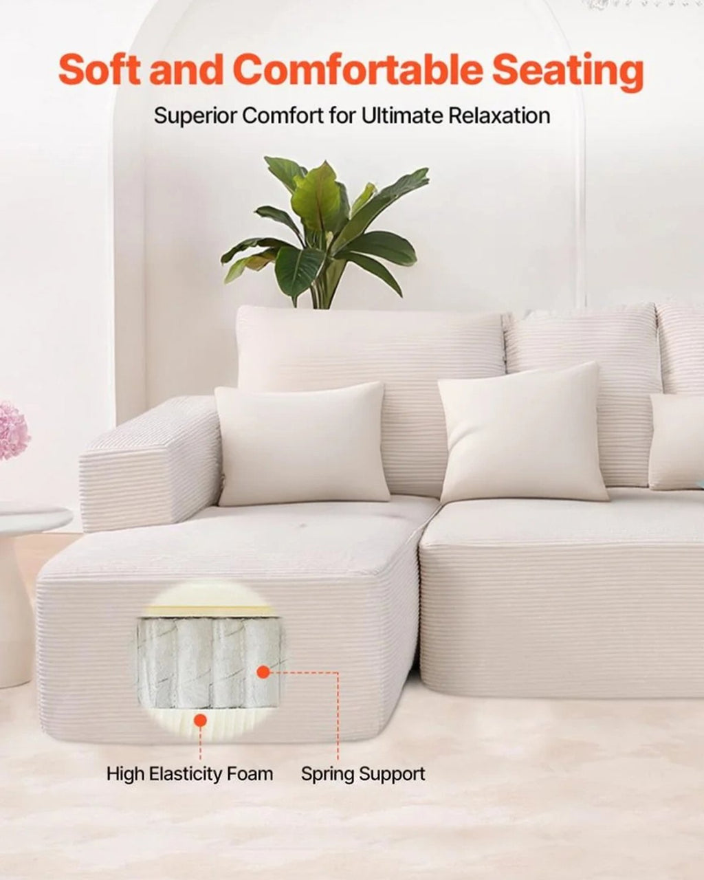 Modular Sectional Sofa, L Shaped Modular Sofa with Chaise, Cloud