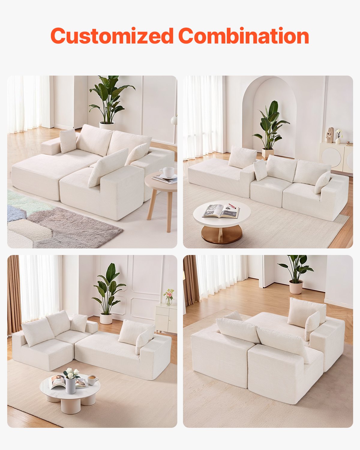 Modular Sectional Sofa, L Shaped Modular Sofa with Chaise, Cloud