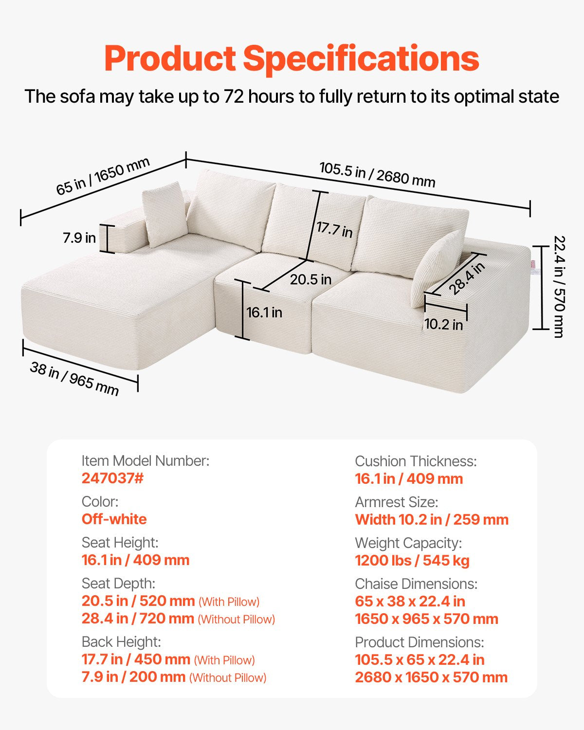 Modular Sectional Sofa, L Shaped Modular Sofa with Chaise, Cloud