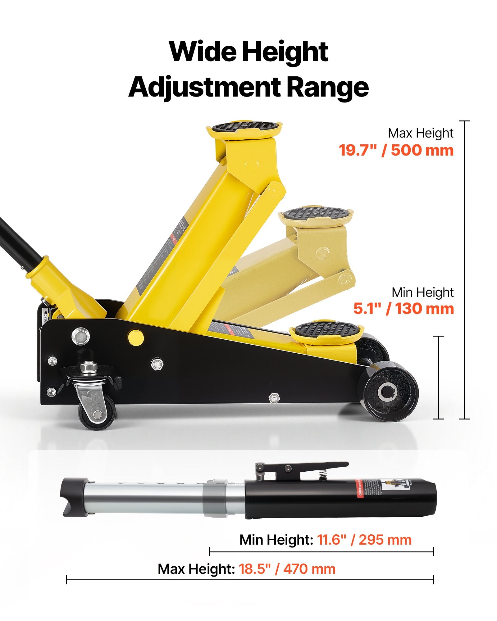 Low Profile Floor Jack, 3 Ton Capacity, Steel Racing Floor Jack with