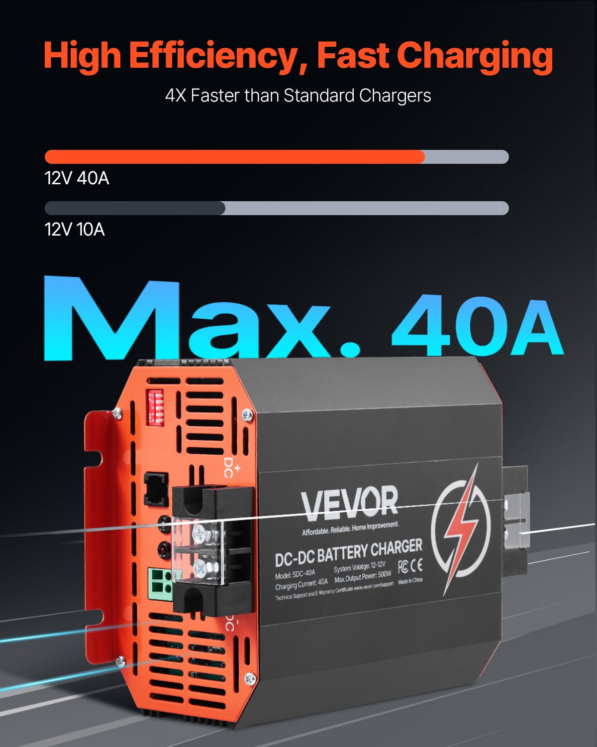 12V 40A DC to DC Battery Charger, 500W, On-Board Battery Charger for