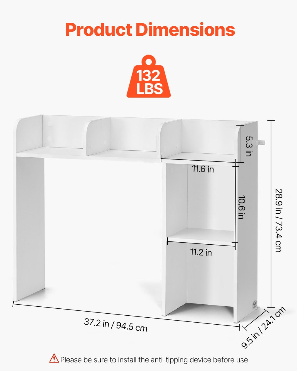 Desktop Bookshelf, 2-Tier Desktop Storage Organizer, 37.2in x 9.5in x