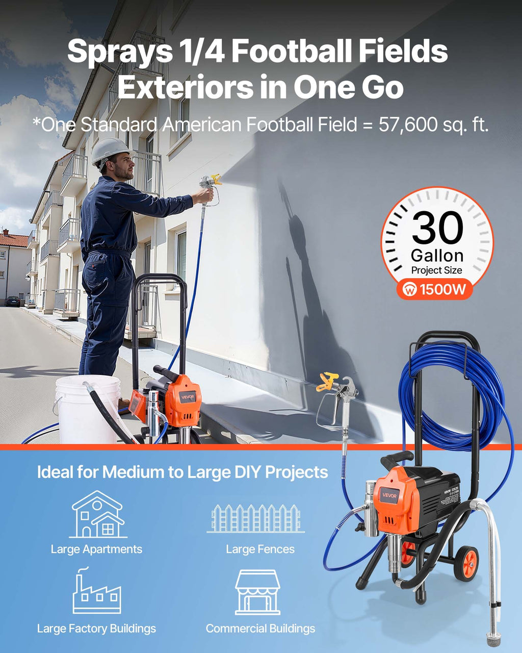 Stand Airless Paint Sprayer, 1500W, 3300PSI High Pressure Airless