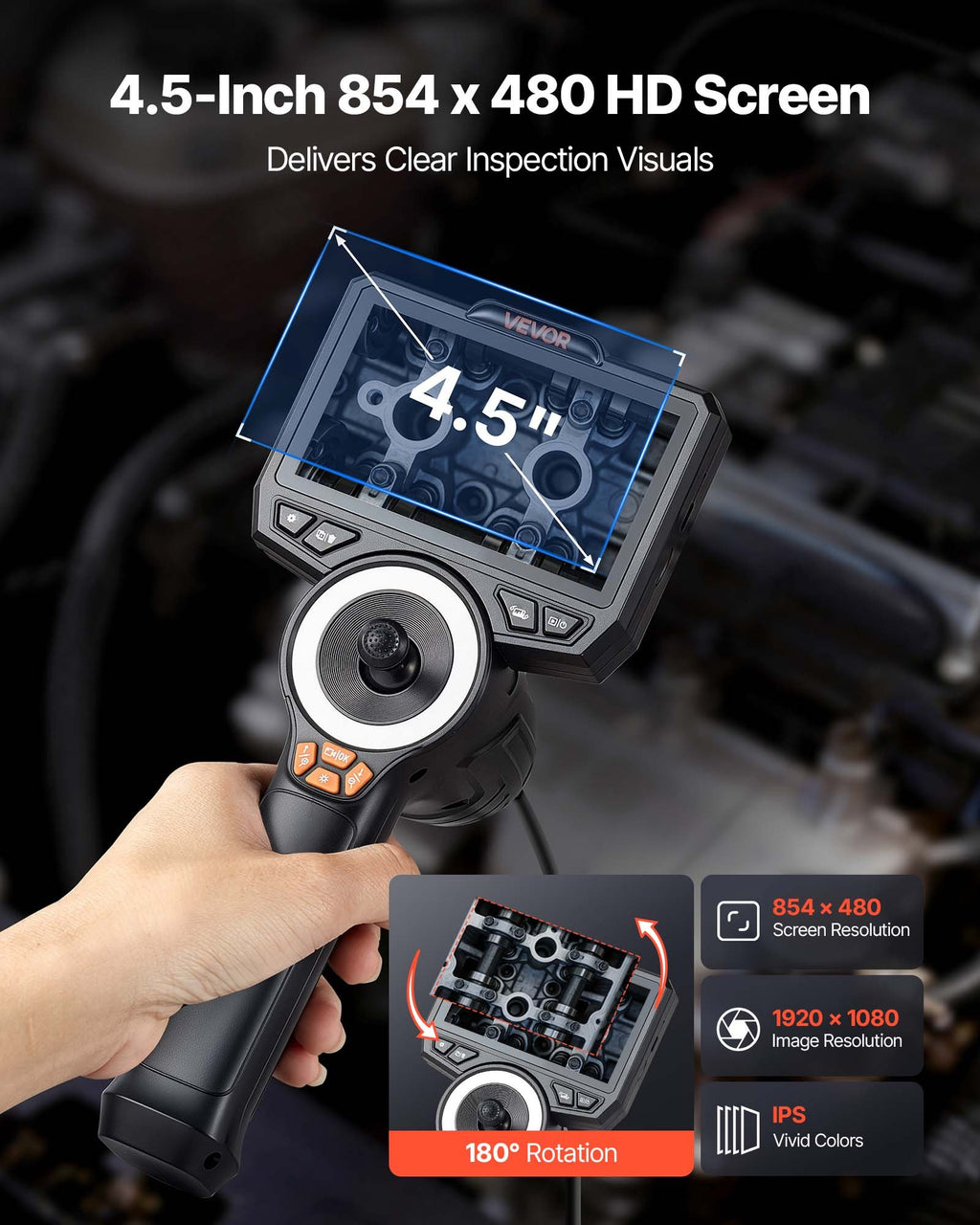 Articulating Borescope with 3.9mm Ultra Slim Lens, 4-Way 360°