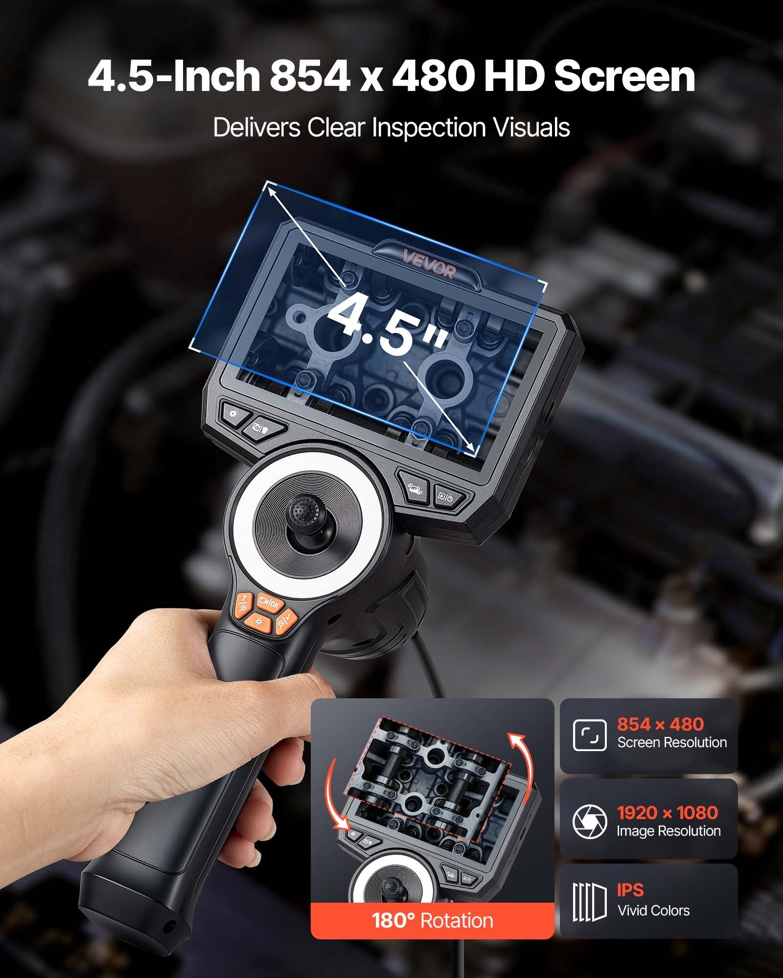 Articulating Borescope with 3.9mm Ultra Slim Lens, 4-Way 360°