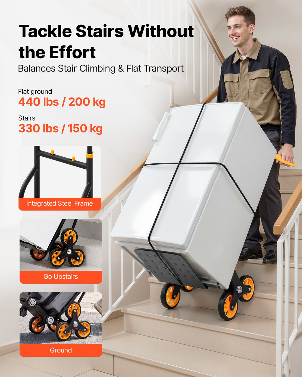 Stair Climbing Cart, 150 kg Stair-Climbing Capacity, Heavy-Duty