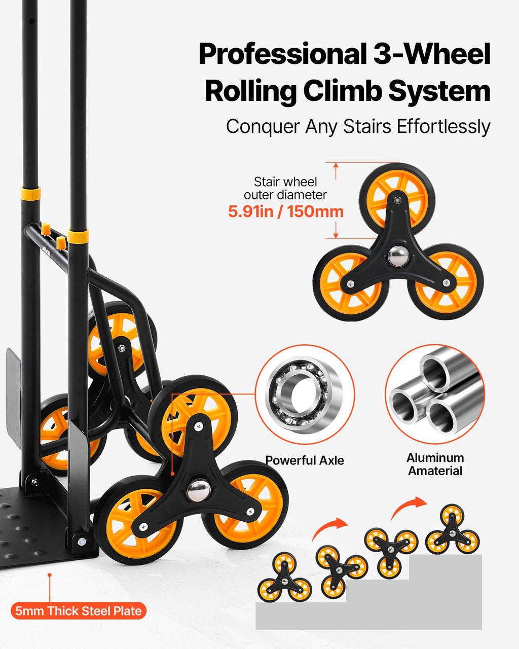 Stair Climbing Cart, 150 kg Stair-Climbing Capacity, Heavy-Duty